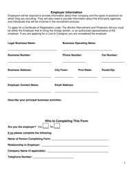 Application Form for Certificate of Registration - Employer Registration to Recruit Foreign Workers - Manitoba, Canada, Page 3