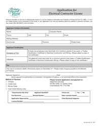 Application for Electrical Contractor License - Prince Edward Island, Canada