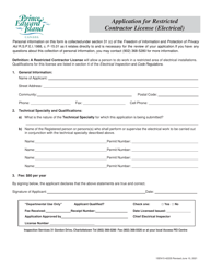 Form 15EN15-42235 Application for Restricted Contractor License (Electrical) - Prince Edward Island, Canada
