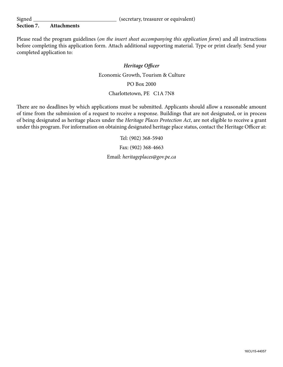 Form 16CU15-44057 Provincial Heritage Incentive Program Grant Application - Prince Edward Island, Canada, Page 4