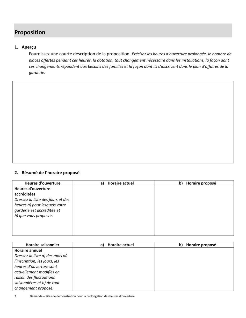 Formulaire De Demande - Sites De Demonstration Pour La Prolongation DES Heures Douverture - Prince Edward Island, Canada (French), Page 2