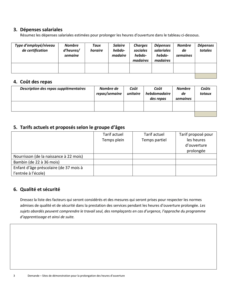 Formulaire De Demande - Sites De Demonstration Pour La Prolongation DES Heures Douverture - Prince Edward Island, Canada (French), Page 3