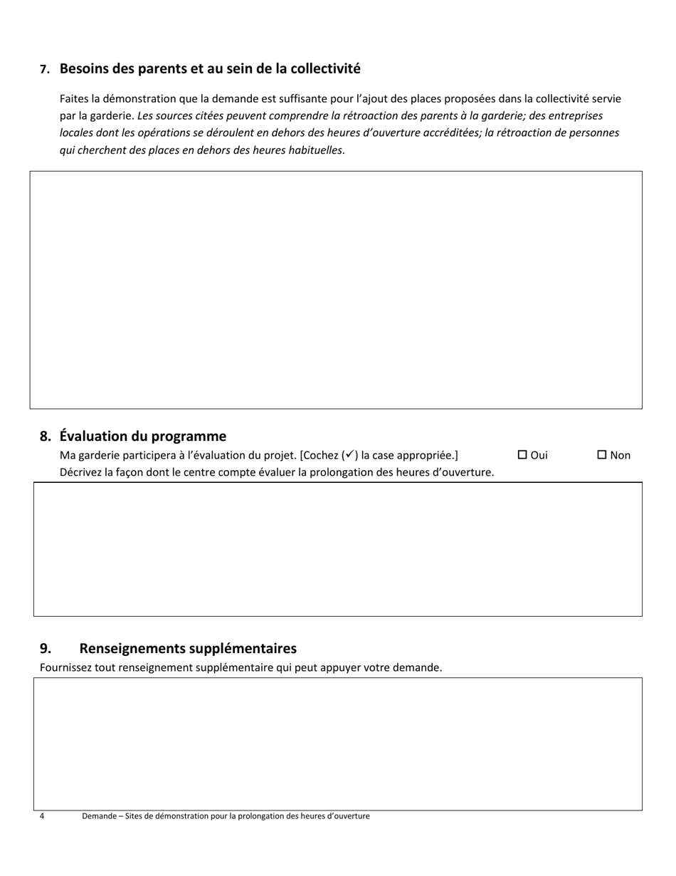 Formulaire De Demande - Sites De Demonstration Pour La Prolongation DES Heures Douverture - Prince Edward Island, Canada (French), Page 4