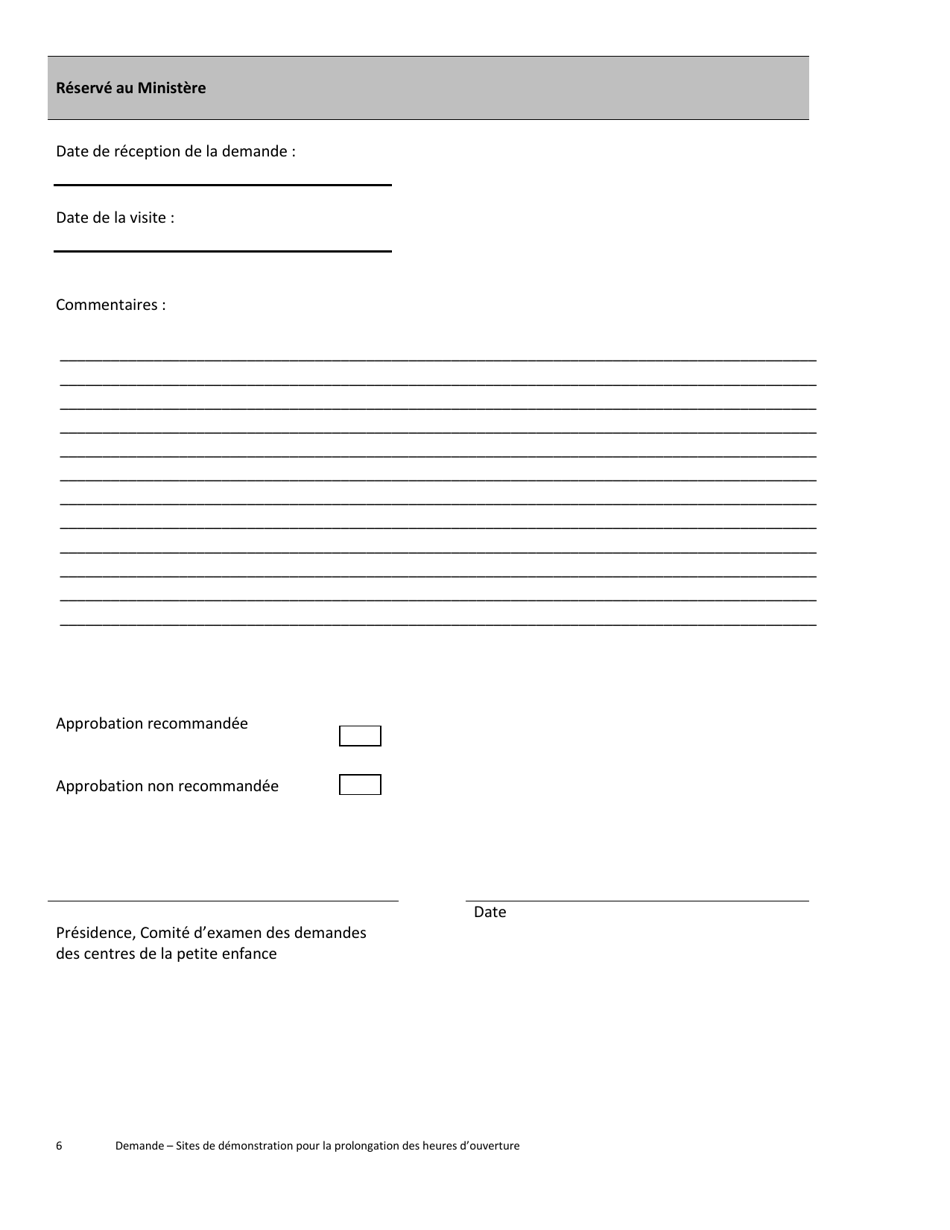 Formulaire De Demande - Sites De Demonstration Pour La Prolongation DES Heures Douverture - Prince Edward Island, Canada (French), Page 6