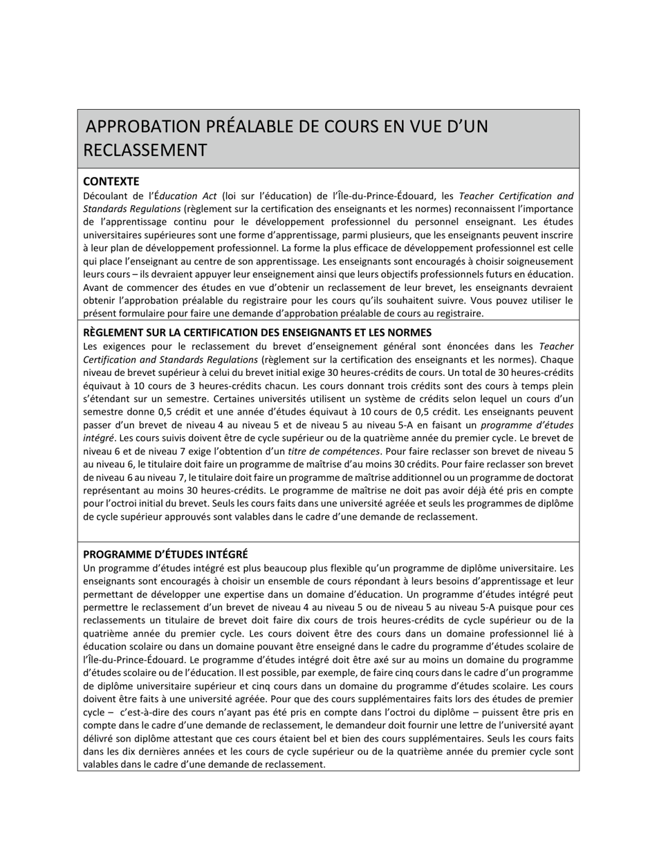 Forme PAF Approbation Prealable De Cours En Vue Dun Reclassement - Prince Edward Island, Canada (French), Page 2