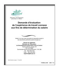 Forme AWE Demande D'evaluation De L'experience De Travail Connexe Aux Fins De Determination Du Salaire - Prince Edward Island, Canada (French)