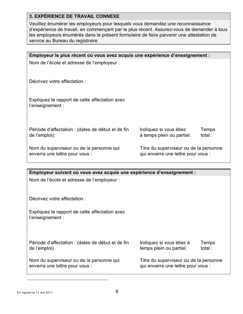 Forme AWE Demande Devaluation De Lexperience De Travail Connexe Aux Fins De Determination Du Salaire - Prince Edward Island, Canada (French), Page 6