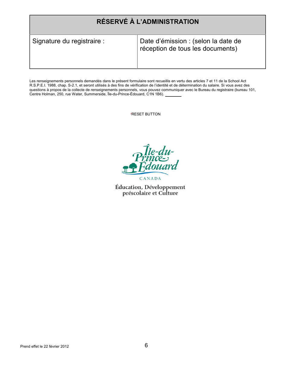 Forme AD INC ED Demande Dattestation De Formation En Inclusion Scolaire Sur Un Brevet Denseignement De Li.-p.-e. - Prince Edward Island, Canada (French), Page 6