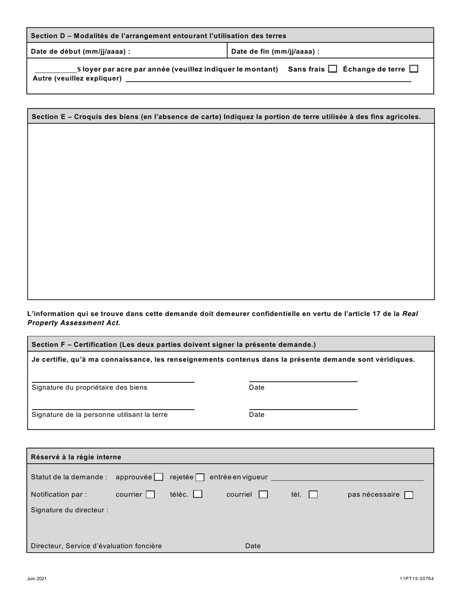 Forme 11PT15-30764 Demande Devaluation Pour Utilisation Agricole - Prince Edward Island, Canada (French), Page 4