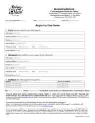 &quot;Recalculation Registration Form&quot; - Prince Edward Island, Canada