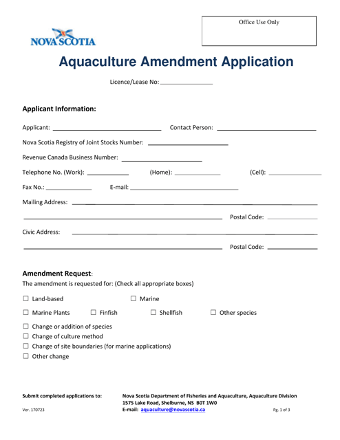 Aquaculture Amendment Application - Nova Scotia, Canada Download Pdf