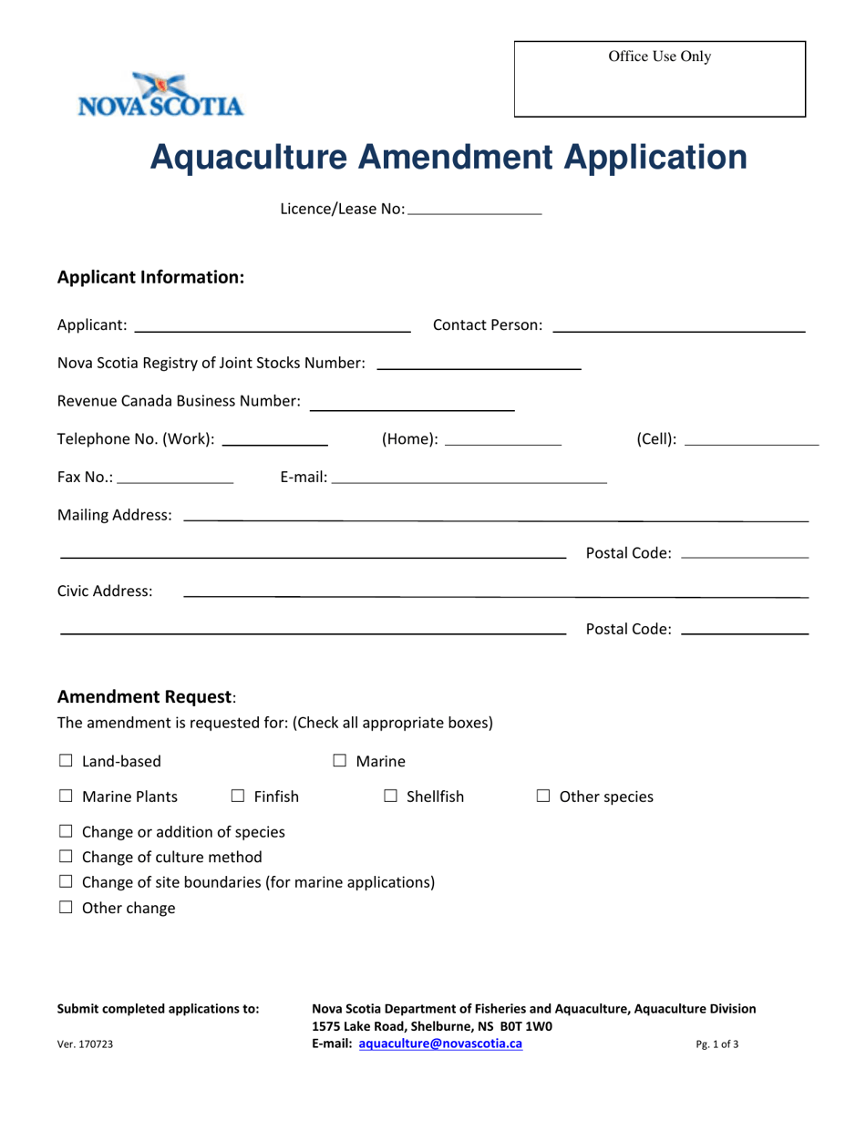 Aquaculture Amendment Application - Nova Scotia, Canada, Page 1