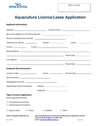 Aquaculture Licence/Lease Application - Nova Scotia, Canada