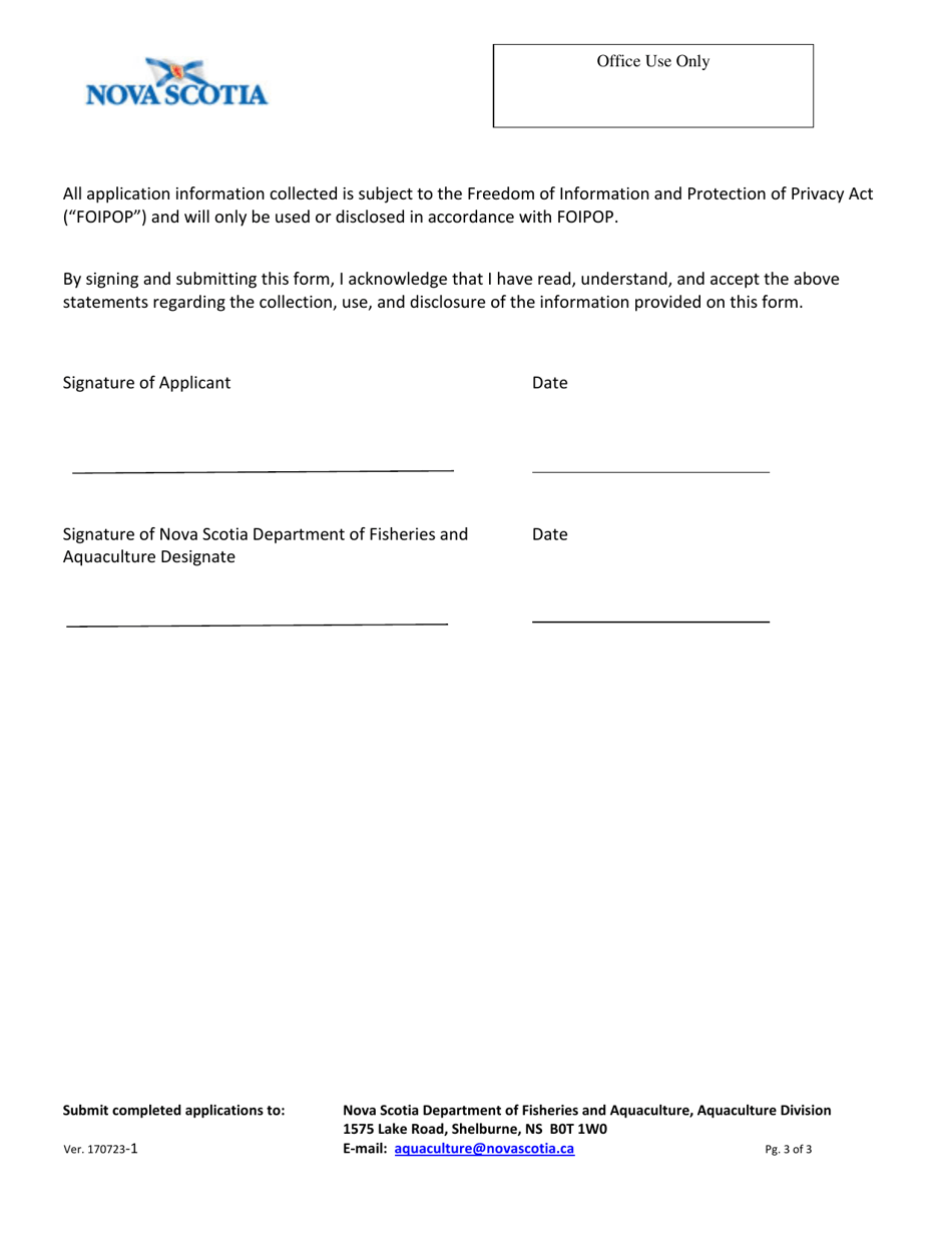 Aquaculture Licence / Lease Application - Nova Scotia, Canada, Page 3