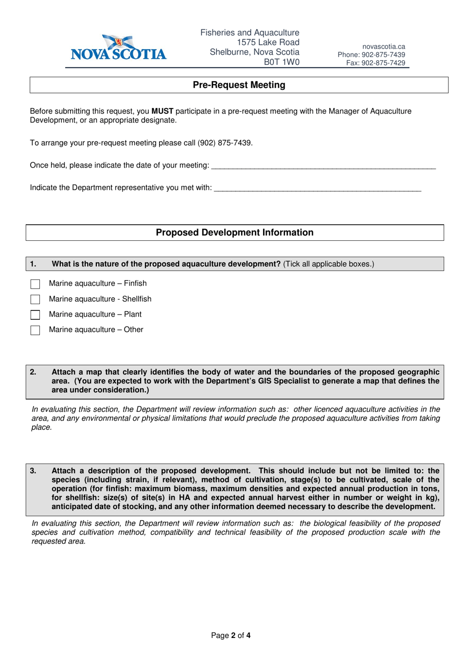 Request for an Aquaculture Option to Lease - Nova Scotia, Canada, Page 2