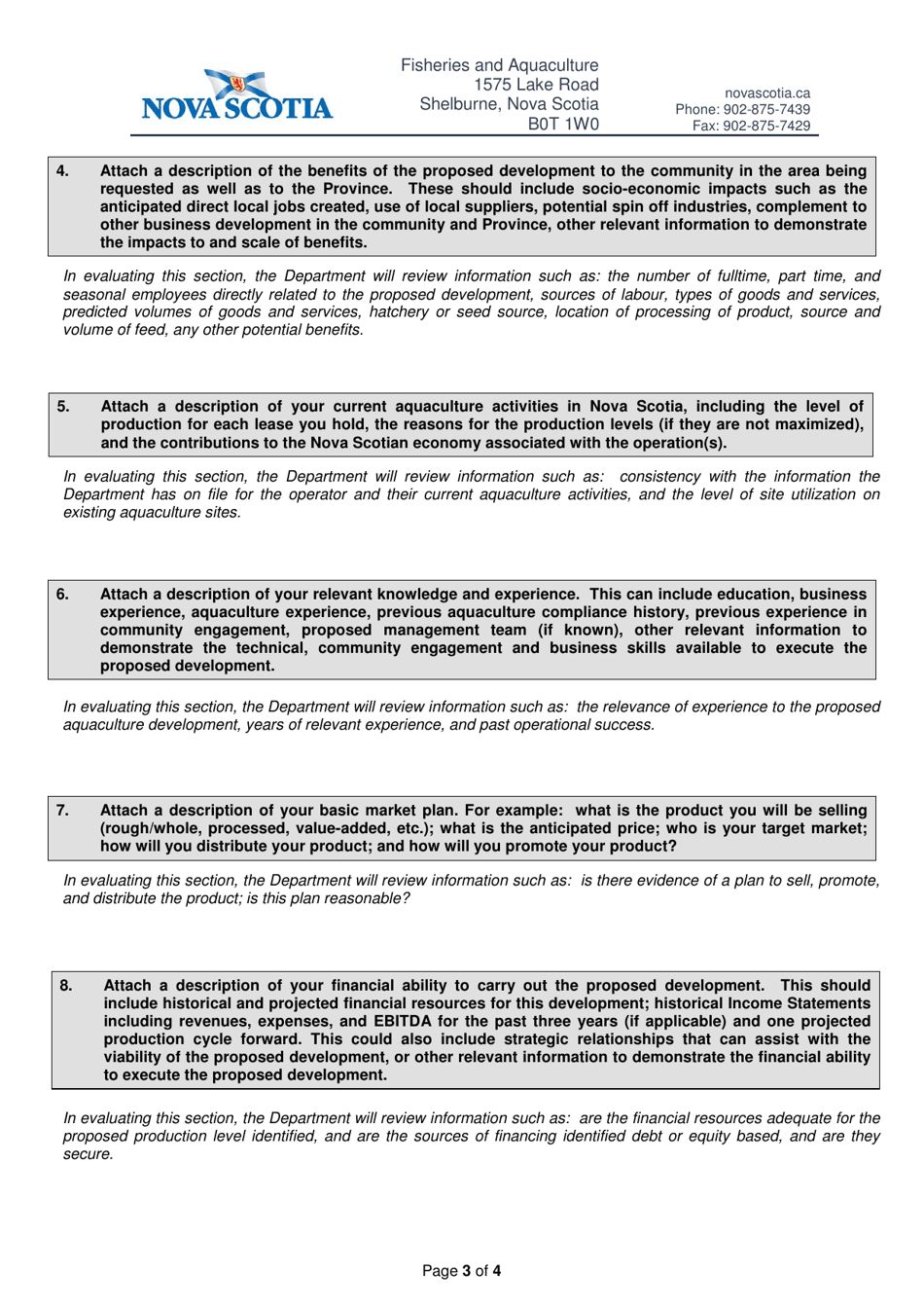 Request for an Aquaculture Option to Lease - Nova Scotia, Canada, Page 3