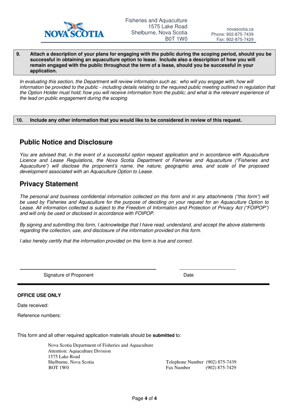 Request for an Aquaculture Option to Lease - Nova Scotia, Canada, Page 4