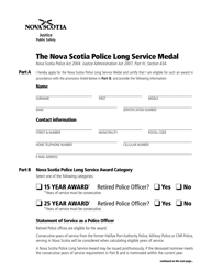 Document preview: The Nova Scotia Police Long Service Medal Nomination Form - Nova Scotia, Canada
