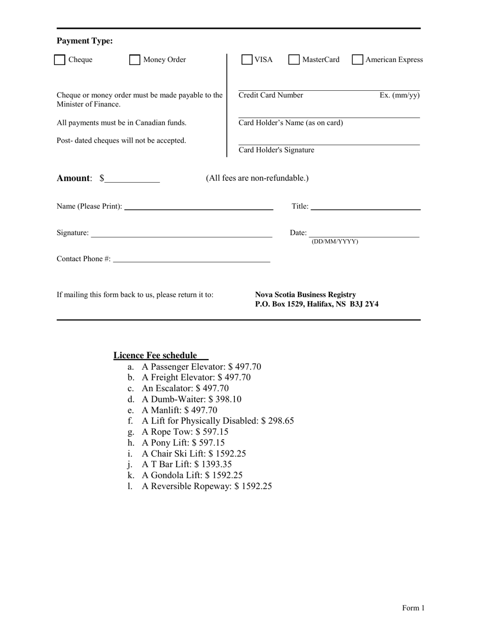 Form 1 Initial Application for Licence for Elevating Device - Individual - Nova Scotia, Canada, Page 3