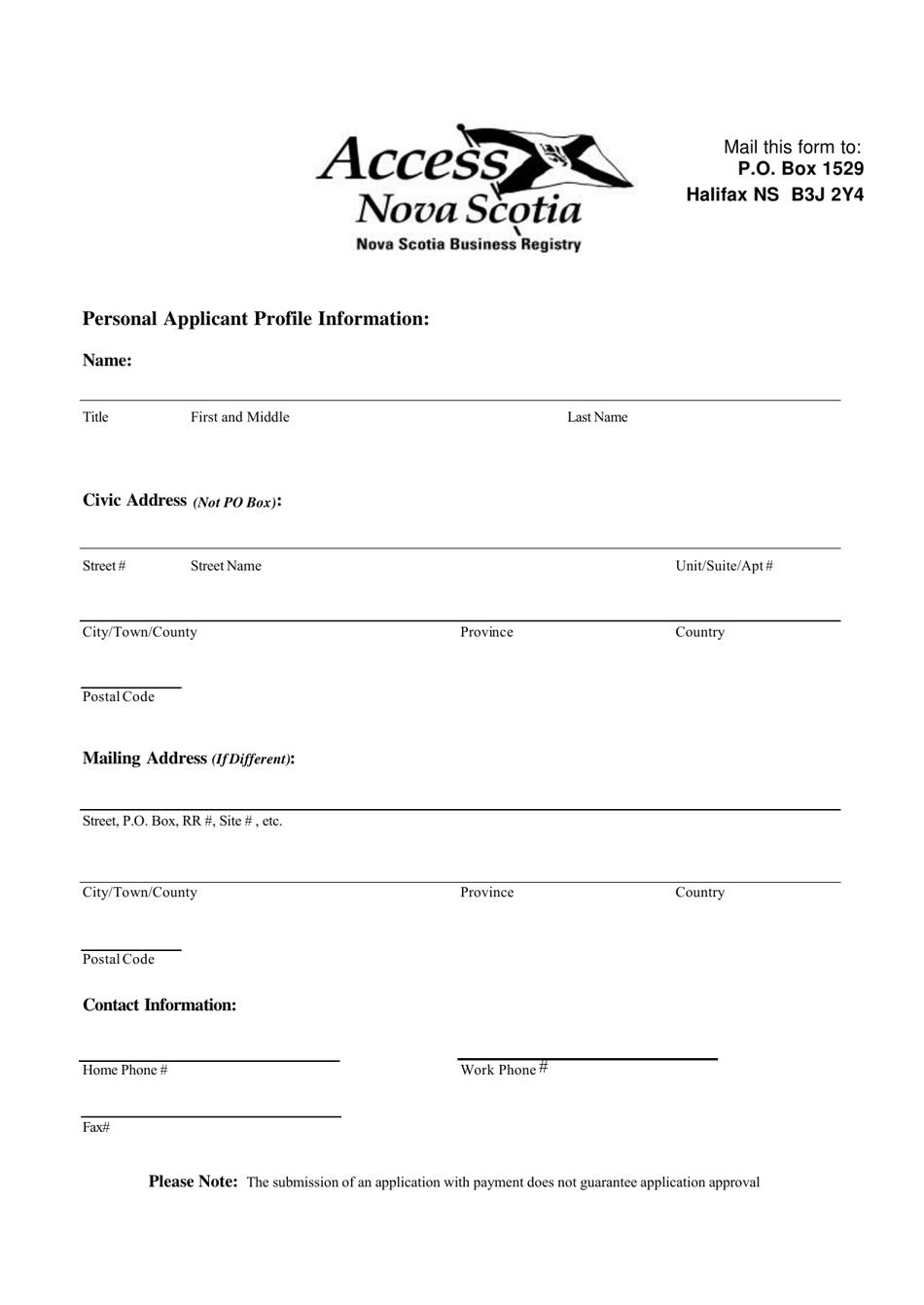Form 4 Application for Transfer of Licence (Personal) - Nova Scotia, Canada, Page 1
