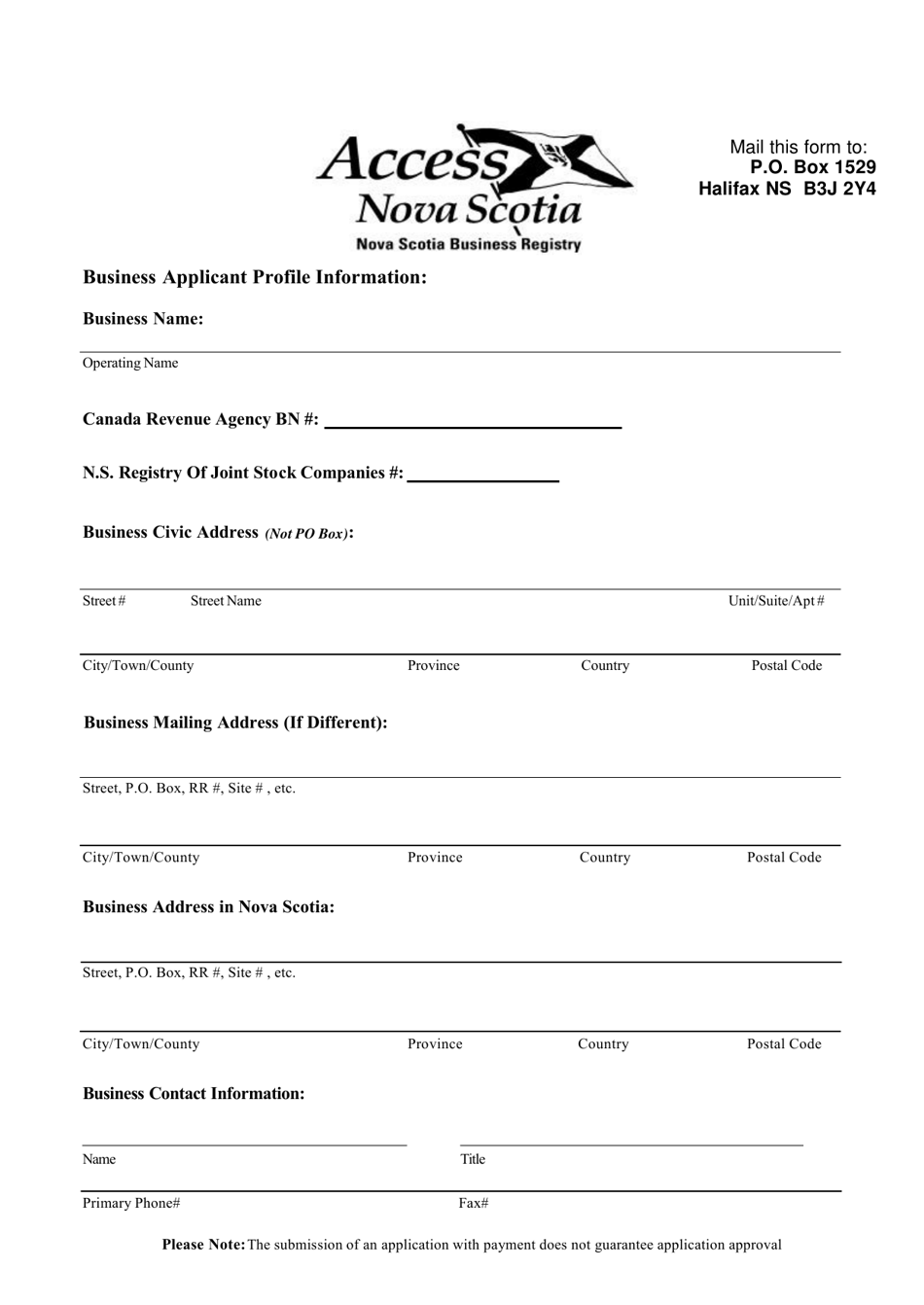 Form 4 Application for Transfer of Licence (Company) - Nova Scotia, Canada, Page 1