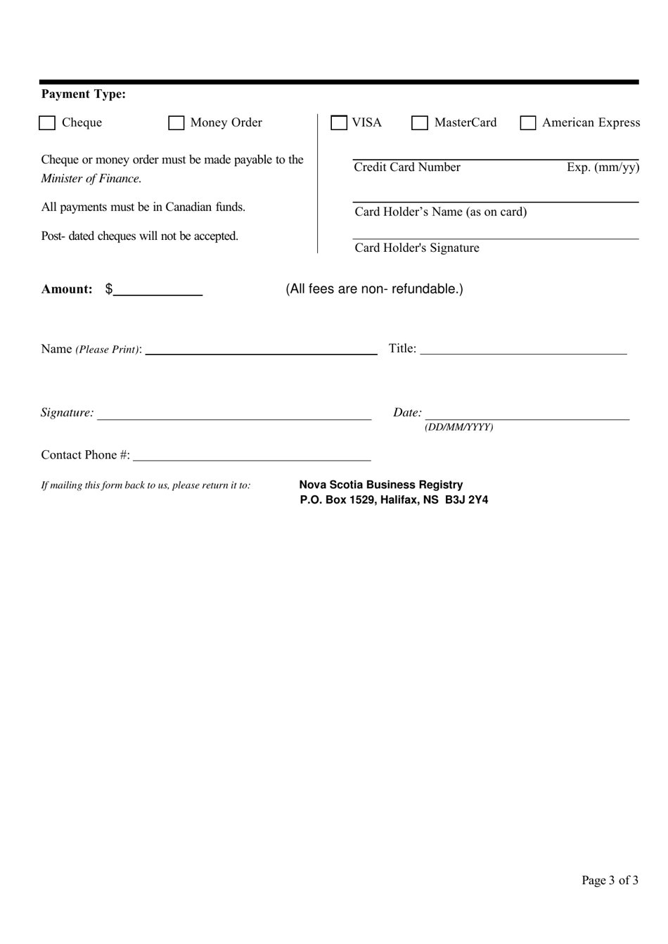 Form 4 Application for Transfer of Licence (Company) - Nova Scotia, Canada, Page 3