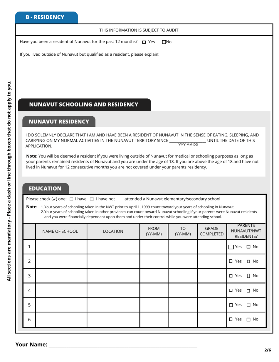 Application for Financial Assistance for Nunavut Students - Nunavut, Canada, Page 3