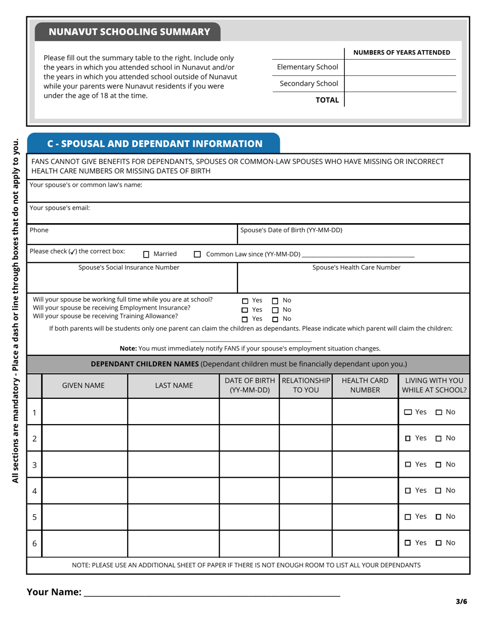 Application for Financial Assistance for Nunavut Students - Nunavut, Canada, Page 4