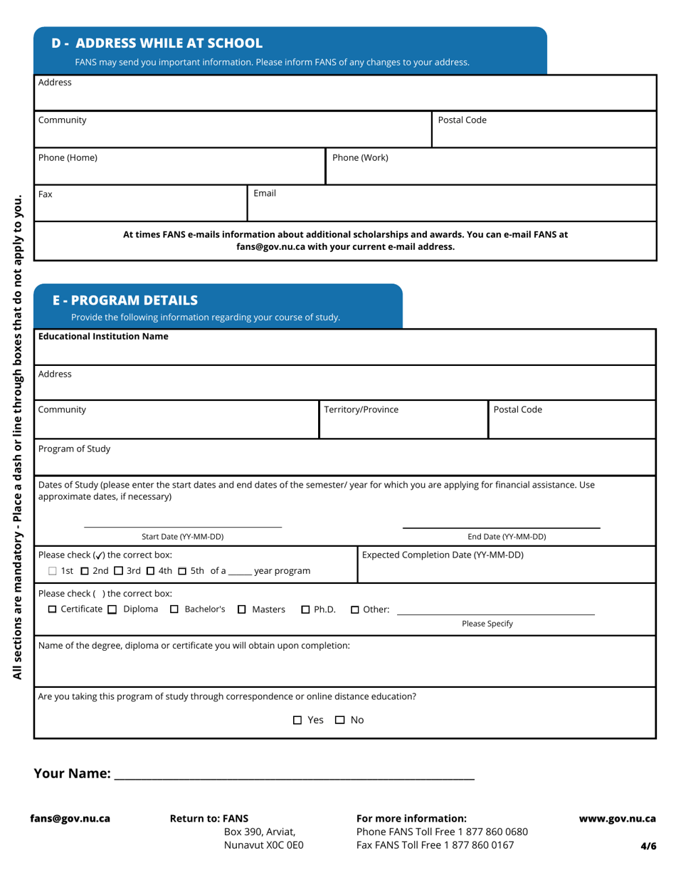 Application for Financial Assistance for Nunavut Students - Nunavut, Canada, Page 5