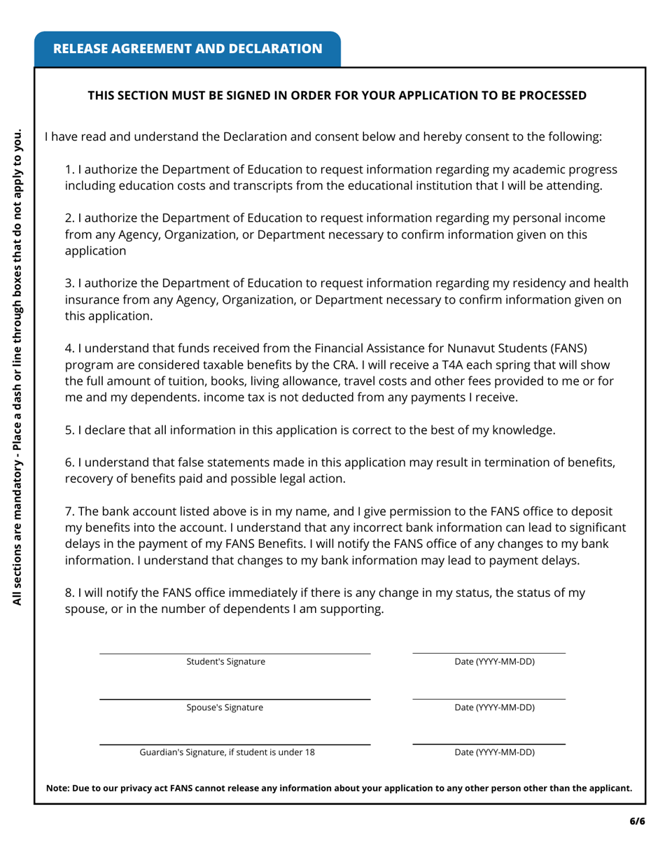 Application for Financial Assistance for Nunavut Students - Nunavut, Canada, Page 7