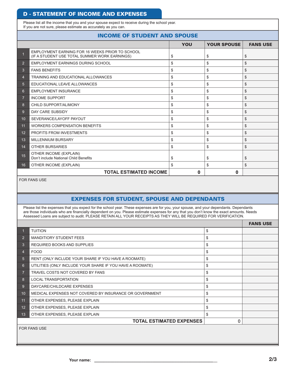 Needs Assessed Loan Application - Financial Assistance for Nunavut Students - Nunavut, Canada, Page 3