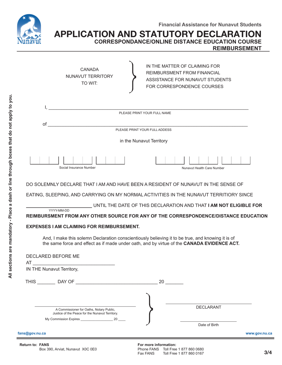 Application for Correspondance / Online Distance Education Course Reimbursement - Financial Assistance for Nunavut Students - Nunavut, Canada, Page 4