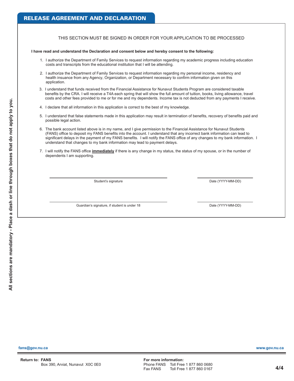 Application for Correspondance / Online Distance Education Course Reimbursement - Financial Assistance for Nunavut Students - Nunavut, Canada, Page 5