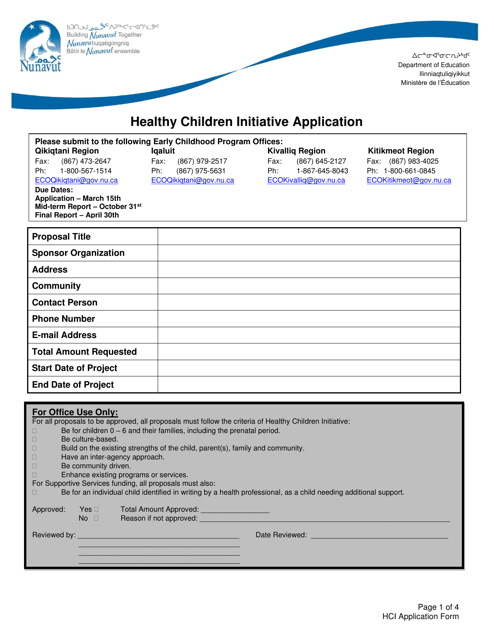 Healthy Children Initiative Application - Nunavut, Canada