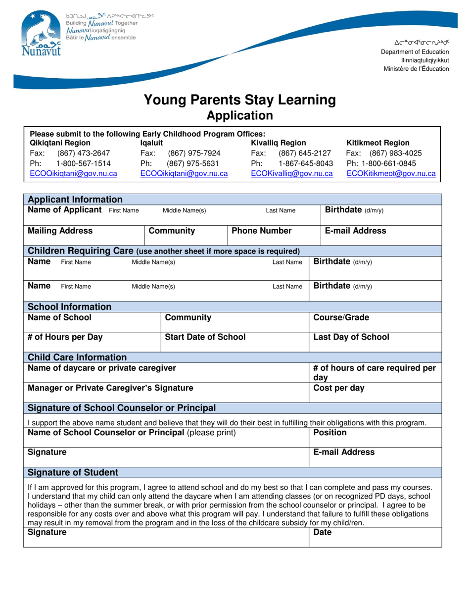 Young Parents Stay Learning Application - Nunavut, Canada, Page 1