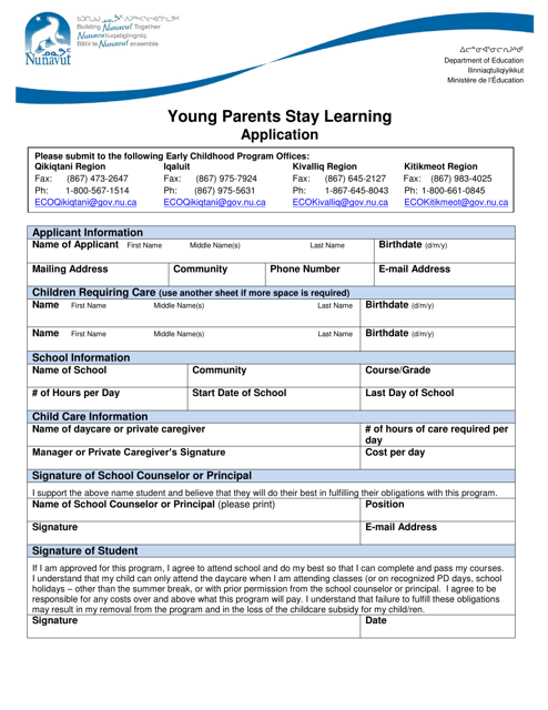 Young Parents Stay Learning Application - Nunavut, Canada