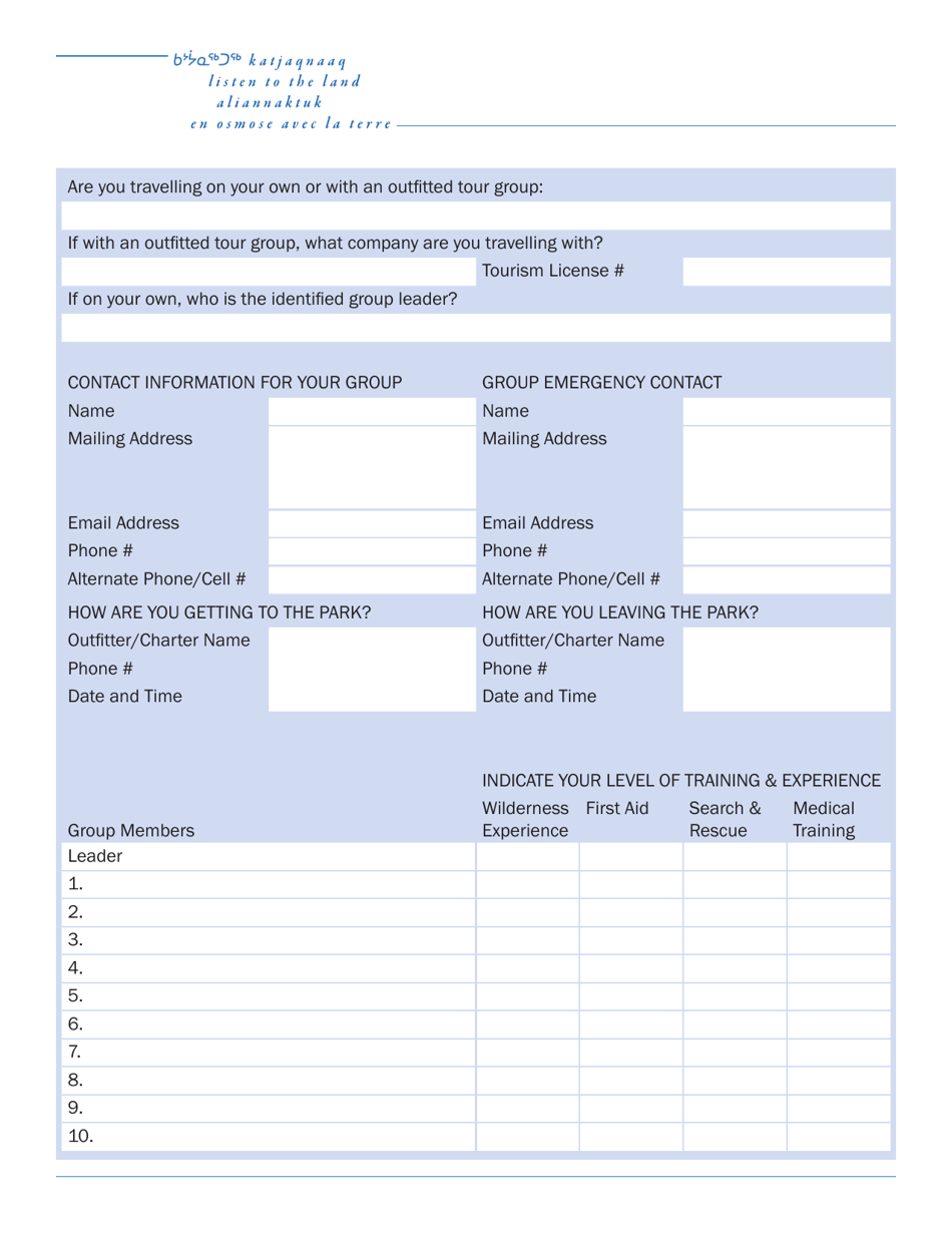 Soper Heritage River / Katannilik Territorial Park Registration and De-registration Forms - Nunavut, Canada, Page 2