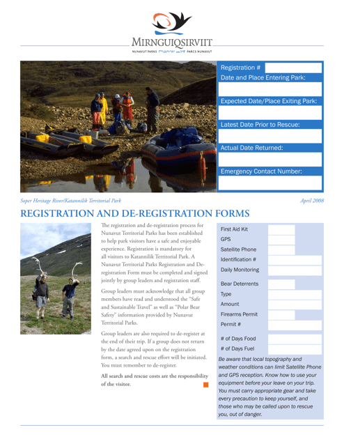 Soper Heritage River/Katannilik Territorial Park Registration and De-registration Forms - Nunavut, Canada