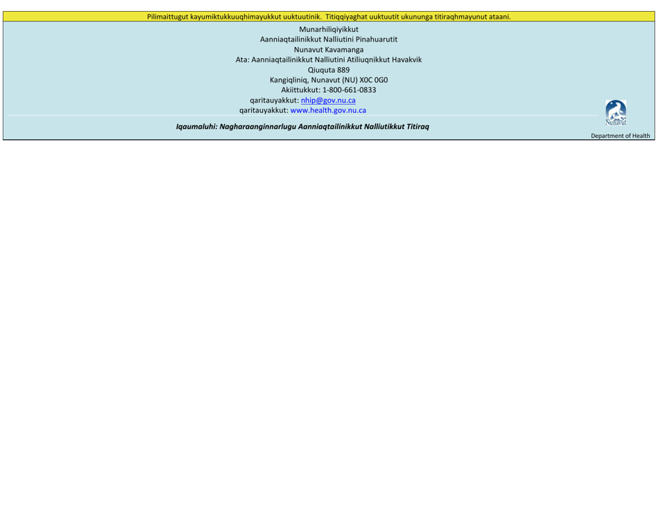 Application for Nunavut Health Care Coverage - Nunavut, Canada (Inuinnaqtun), Page 3