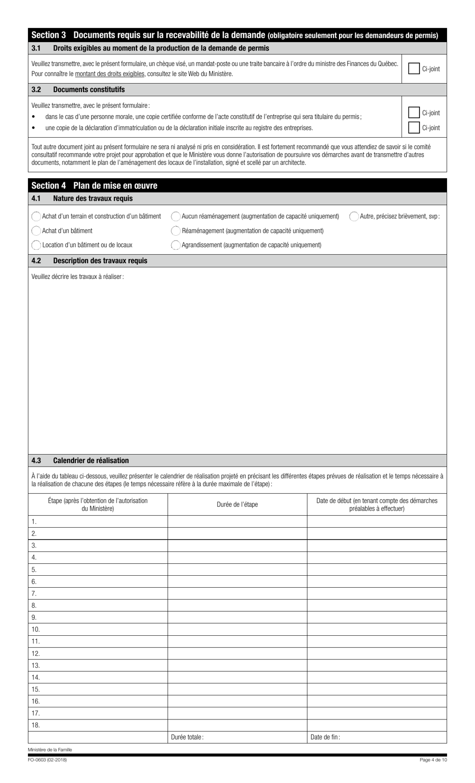 Forme FO-0603 Etape 1 - Demande En Vue Dune Analyse Par Le Comite Consultatif Sur Loffre De Services De Garde Educatifs a Lenfance - Quebec, Canada (French), Page 4