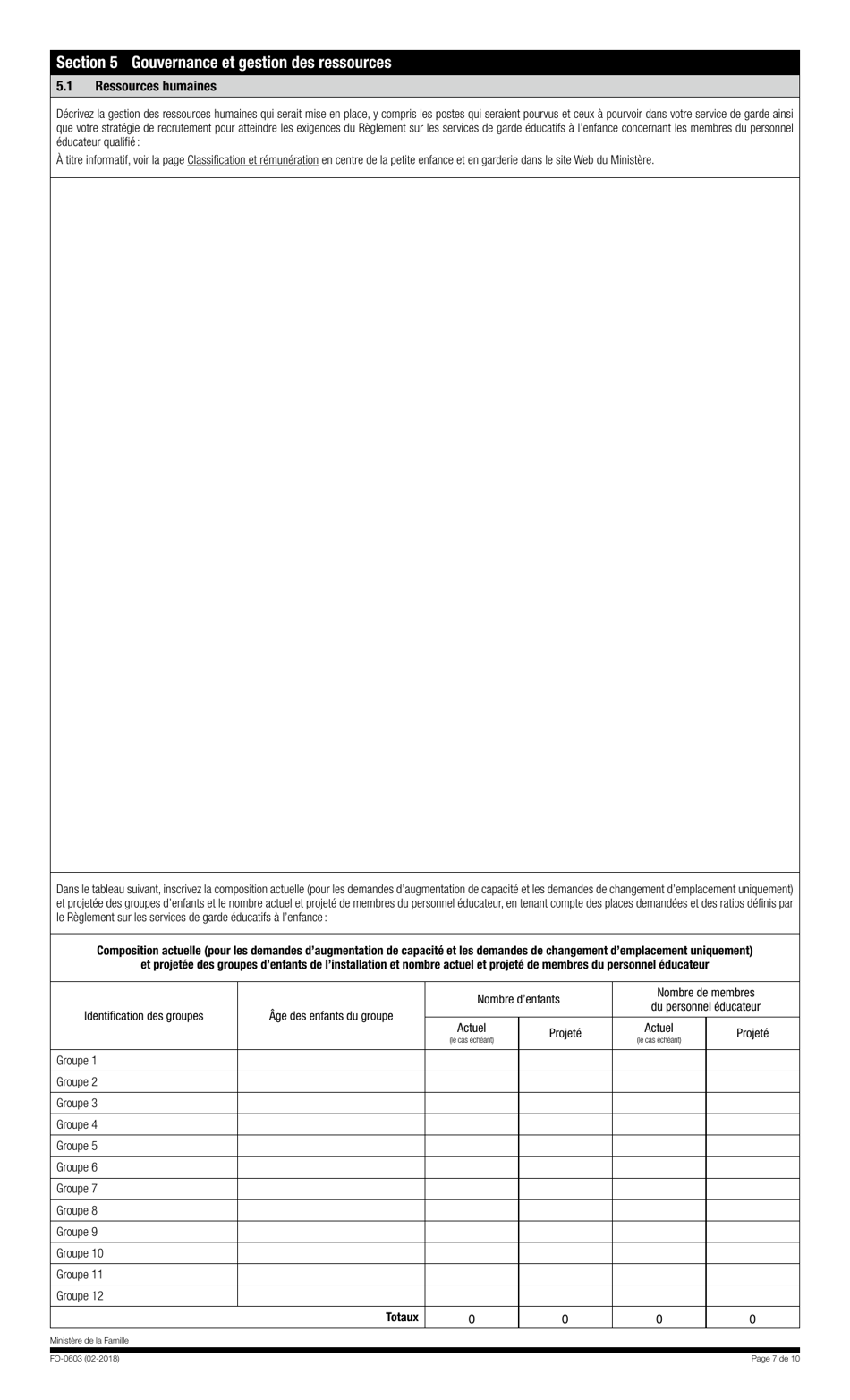 Forme FO-0603 Etape 1 - Demande En Vue Dune Analyse Par Le Comite Consultatif Sur Loffre De Services De Garde Educatifs a Lenfance - Quebec, Canada (French), Page 7
