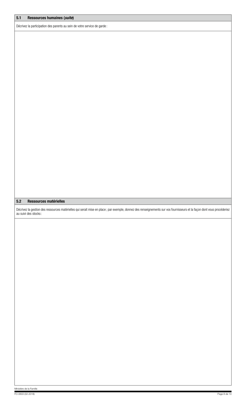 Forme FO-0603 Etape 1 - Demande En Vue Dune Analyse Par Le Comite Consultatif Sur Loffre De Services De Garde Educatifs a Lenfance - Quebec, Canada (French), Page 8