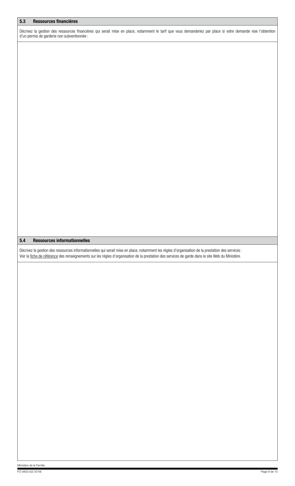 Forme FO-0603 Etape 1 - Demande En Vue Dune Analyse Par Le Comite Consultatif Sur Loffre De Services De Garde Educatifs a Lenfance - Quebec, Canada (French), Page 9