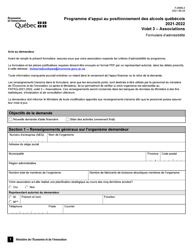 Forme F-0086-3 Volet 3 Formulaire D&#039;admissibilite - Associations - Programme D&#039;appui Au Positionnement DES Alcools Quebecois - Quebec, Canada (French)
