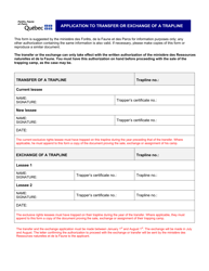 Document preview: Application to Transfer or Exchange of a Trapline - Quebec, Canada