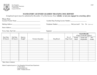 Document preview: Mandatory Licensed Leashed Tracking Dog Report - New Hampshire