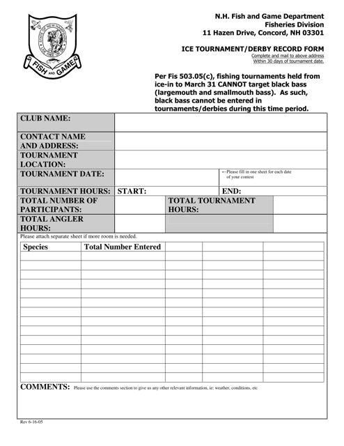 ICE Tournament / Derby Record Form - New Hampshire Download Pdf