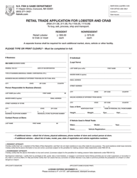 Form MAR1503A &quot;Retail Trade Application for Lobster and Crab&quot; - New Hampshire