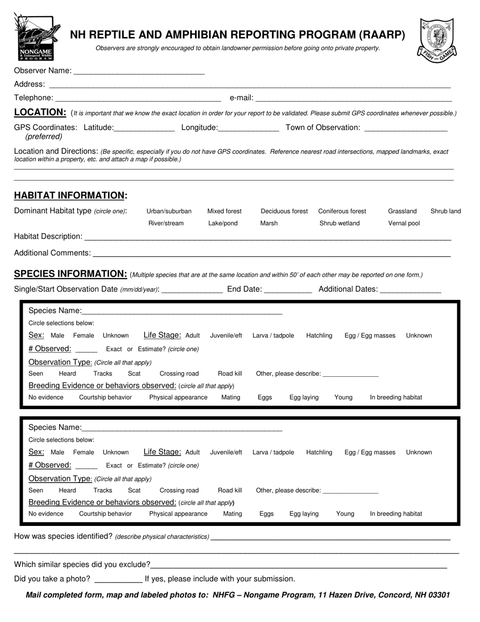 Nh Reptile and Amphibian Reporting Program (Raarp) - New Hampshire, Page 1