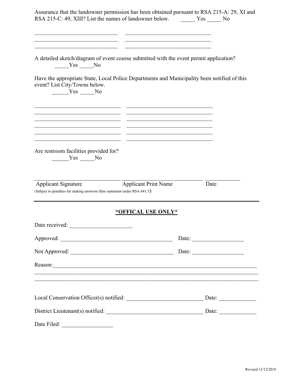 New Hampshire Ohrv/Snowmobile Event Permit - Fill Out, Sign Online and ...